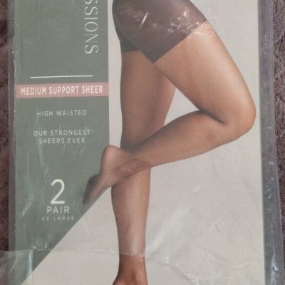 2 Pair XXL Silk Impressions Pantyhose High Waisted High Support Sheer Black