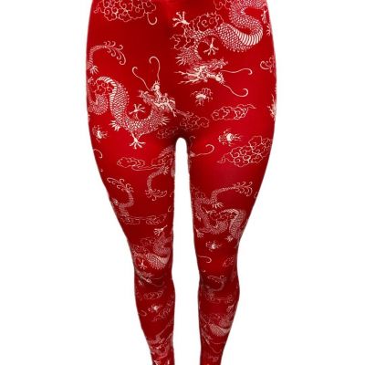 Red Dragon lunar print high waisted legging pants Party Pant Gothic Y2K Style