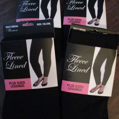 4 Pair Gold Medal Plus Size Womens Fleece Leggings Black 1XL/2XL