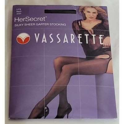 Vintage 90s Vassarette Her Secret Silky Sheer Garter Stocking Long Black 4025
