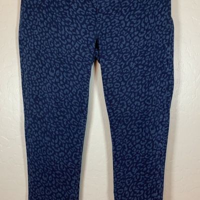 Spanx Jean Ankle Leggings Womens XL Blue Leopard Print Stretch Pull-On Style
