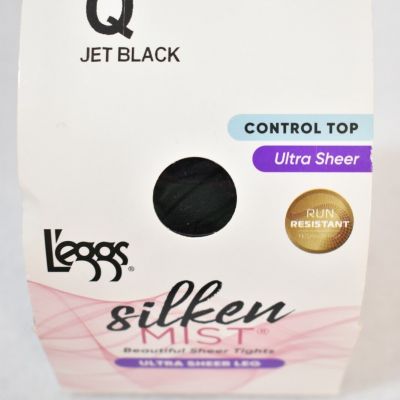 L'eggs Silken Mist Pantyhose Jet Black Size Q Control Top New