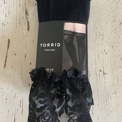 NWT Torrid Thigh High Black Lace Trim Size 1/2 or 14-20 Stockings Panty Hose