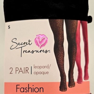 2 Pair Secret Treasures 'S' Leopard/ Opaque Tights/ Pantyhose