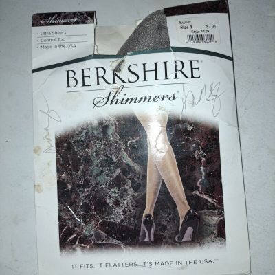 * Berkshire Shimmers * - Ultra Sheer Control Top Pantyhose ~ SILVER ~ Size 3