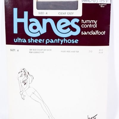 Vintage 1982 Hanes Ultra Sheer Tummy Control Sandlefoot 710 Size A CLEAR GREY