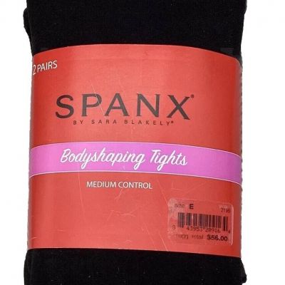 Spanx Black Body Shaping Tights 2-Pack Solid and Textured Size E