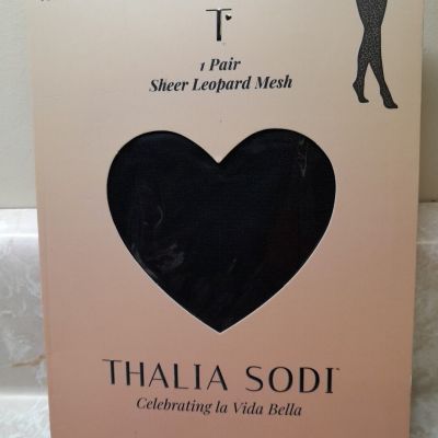 THALIA SODI  1 Pair WOMENS BLACK SHEER LEOPARD MESH STOCKINGS Size XS/S NWT