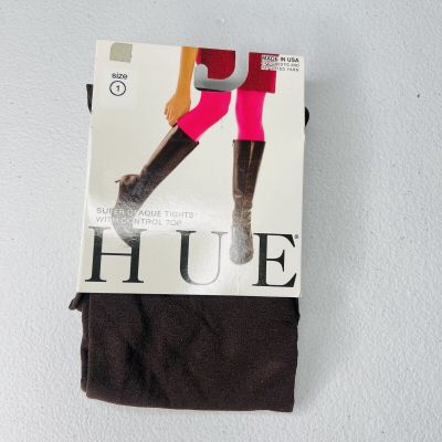 HUE Espresso Super Opaque Tights w/Control Top Womens Size 1 New 1 Pair Pack
