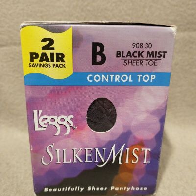 L'eggs Silken Mist Control Top Beautiful Sheer PantyHose 2Pair Black B