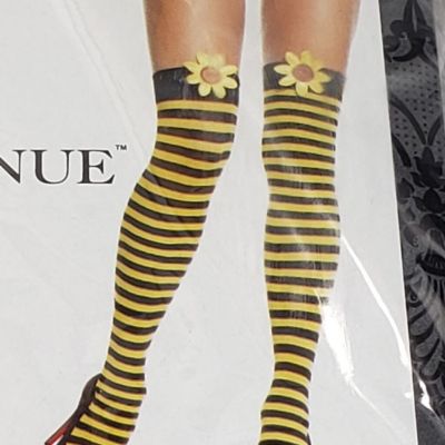 Stripe Thigh Highs with Embroidered Daisy Applique, Fits Most, 90-160 lbs.