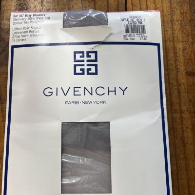 GIVENCHY Body Gleamers Shimmery Leg Control Pantyhose, Size C, Silver Fox NEW