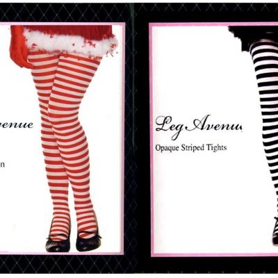 3X-4X Tights Opaque Women's Plus Size Striped Red or Black/White Leg Avenue 7100