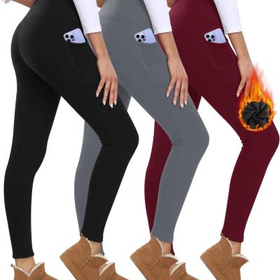 3 Packs Leggings with Pockets for Women, Soft High Waisted Tummy Control Workout