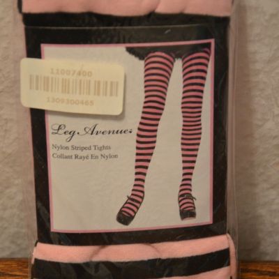 Light pink/black Leg Avenue #7100 Nylon Stripe Tights, one size 90-160 lbs- NEW