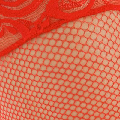 H.O.T by Shirley of Hollywood Fishnet Back Seam Lace Top Red Stockings One Size