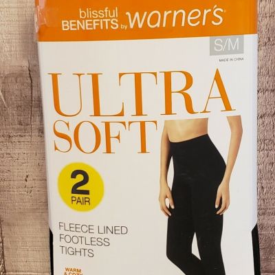 Warner's Womens Ultra Soft Fleece Lined Footless Tights*2 Pair*Size S/M* New