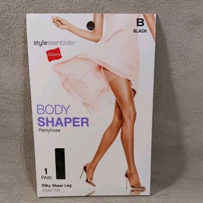 Hanes Body Shaper Pantyhose B Style Essentials BLACK Silky Sheer Leg Sheer NEW