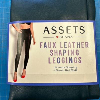 ASSETS by SPANX Women's All Over Sea Blue Faux Leather Leggings Size 1X hiwaist