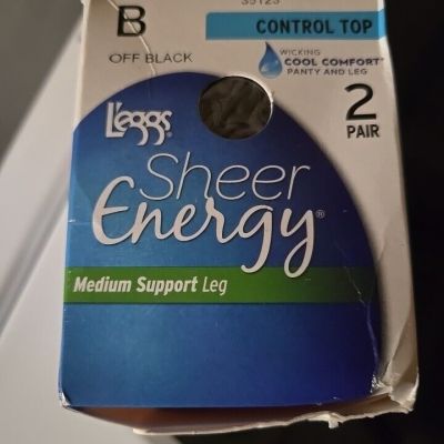 Pantyhose:  L'eggs Sheer Energy Control top Size B Off Black 2 pairs, New in Box