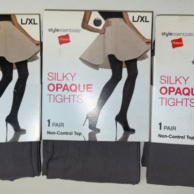 NIP Lot 3 Hanes Stylessentials Silky Opaque Tights Stone Gray L / XL