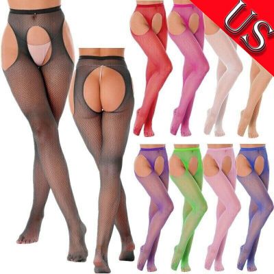 US Womens Hollow Out Fishnet Footed High Suspenders Pantyhose Tight Stockings