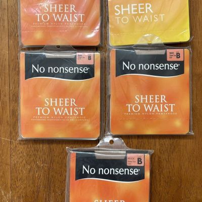 5 No Nonsense Sheer To Waist Pantyhose Size B New In Package (a)