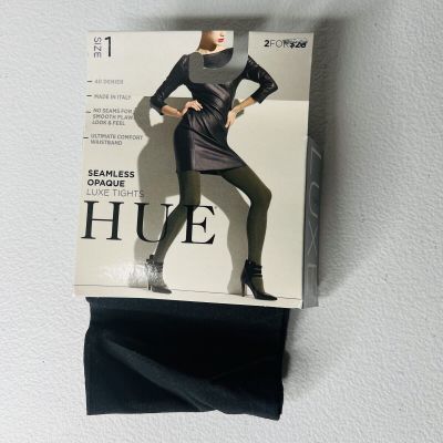 NWT HUE Womens Seamless Opaque Luxe Tights Size 1 Black 1 Pair Pack New