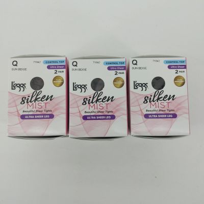 Leggs Sun Beige Q Silken Mist Ultra Sheer Leg Control Top 6 Pairs Run Resistant