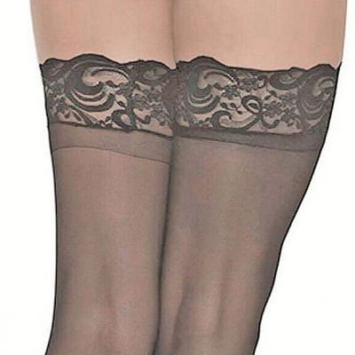 Sheer Stay Up Thigh Highs 2-Pack Womens One Size OS Black Lace Top Stockings
