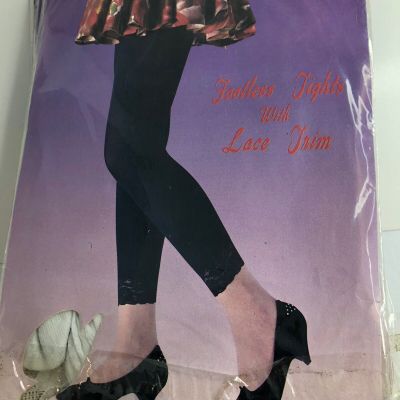 3 Vintage New Sophia Footless Tights With Lace Trim Nylon Off White One Size Fit