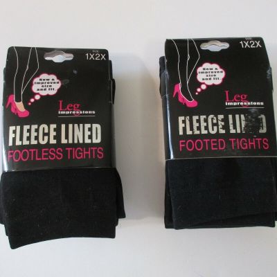 NIP LEG IMPRESSIONS Black Fleece Lined Footed or Footless Tights~Plus Size 1X 2X