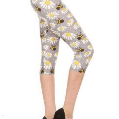 High Waisted Capri Leggings In An Allover Floral And Bee Print