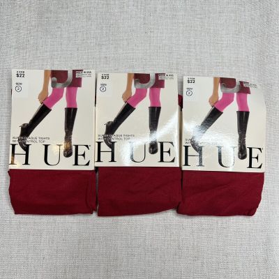 Hue Womens Super Opaque Tights With Control Top Size 2 Deep Red 3 Pair New