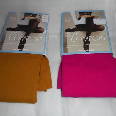 Calzedonia Opaque Soft Women's Microfiber Tights Pink & Yellow Sold Separate M