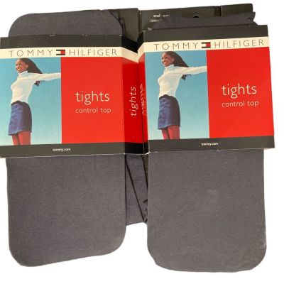NEW 2 PAIR Tommy Hilfiger Women's Nylon Lycra Tights control top Size Small Gray