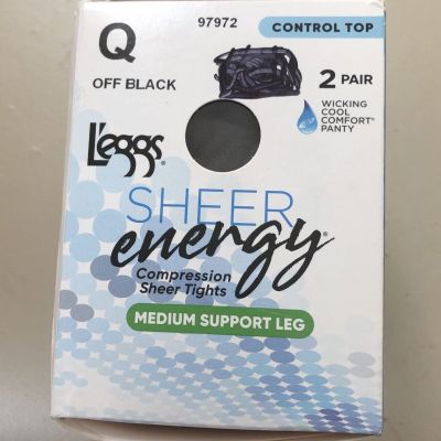 L'eggs Sheer Energy Control Top Medium Support Sheer Tights Off Black Size Q