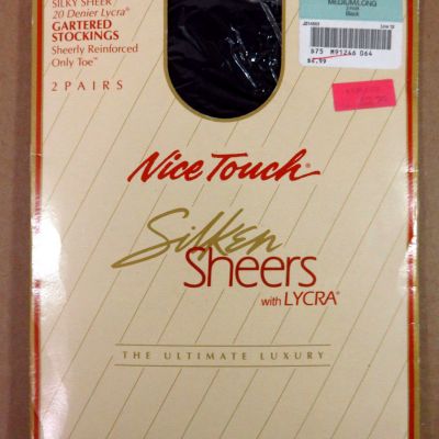 2 Prs - Nice Touch Silken Sheers Garter Required Stockings BLACK / MEDIUM LONG