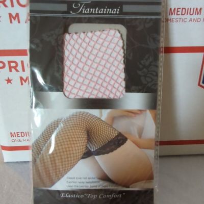 Pink Fishnet Pink Fishnet Thigh-High Tights Stockings Hosiery Pantyhose (L9)