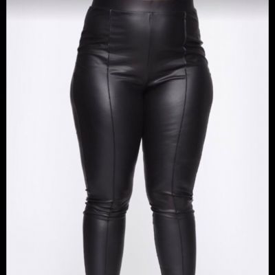 New Women's Fashion Nova Teyana Leather Like High Waist Leggings Black 3x