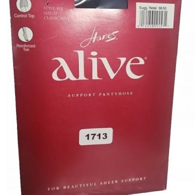 Hanes Alive Hosiery Full Support Control Top Reinforced Toe Size D Navy Blue
