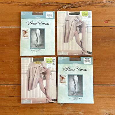 4 Pair Vintage Worthington Pantyhose Sheer Caress Nylon Stretch Average New USA