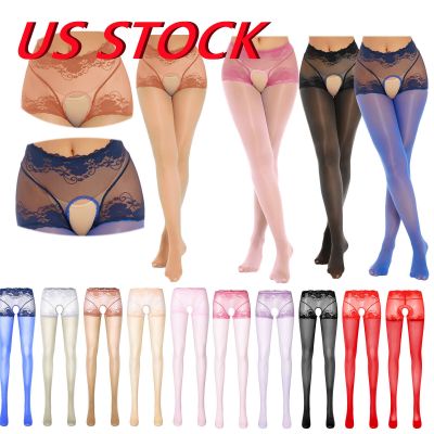 US Women Nylon Shiny Sheer See Through High Waist Hollow Out Pantyhose Tights
