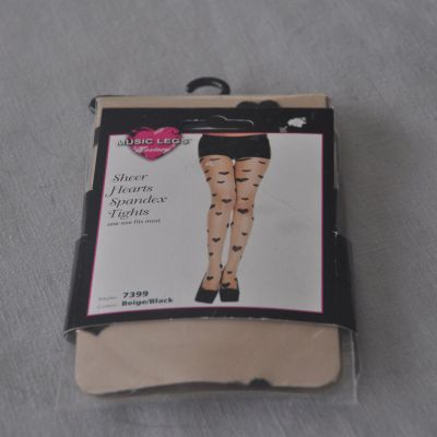 Music Legs Sheer Hearts Spandex Tights, Style 7399, One Size Fits Most