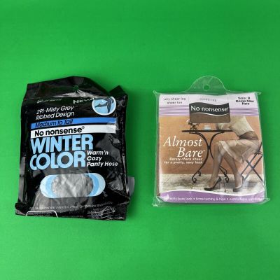 New No Nonsense Lot of 2 Pantyhose ~ Winter Color Med - Tall & Almost Bare Sz B