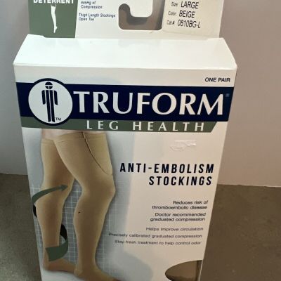 Truform Leg Health Unisex Thigh High Open Toe Stockings Beige Sz L NEW