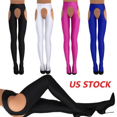 US Women Hollow Out Open Crotch Pantyhose Long Stocking Spandex Lingerie Tights