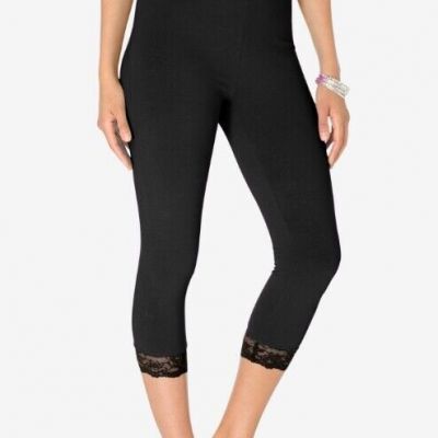 Unbranded Ladies Black Lace-Trim Essential Stretch Capri Legging Sz.S-M