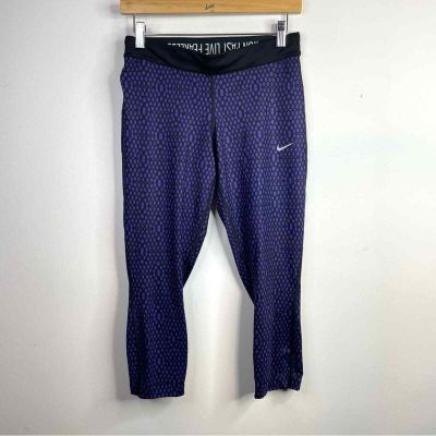 Nike Running Dri Fit Mid Rise Cropped Capri Leggings Pants Purple Black women M