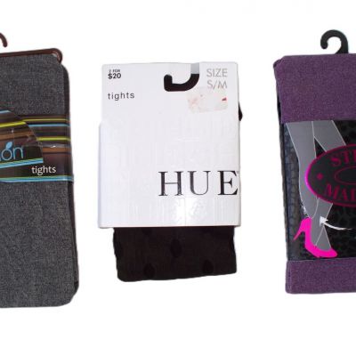 Designer Pantyhose for Women - 3 Pairs S/M Footed Tights Stockings (Bundle)